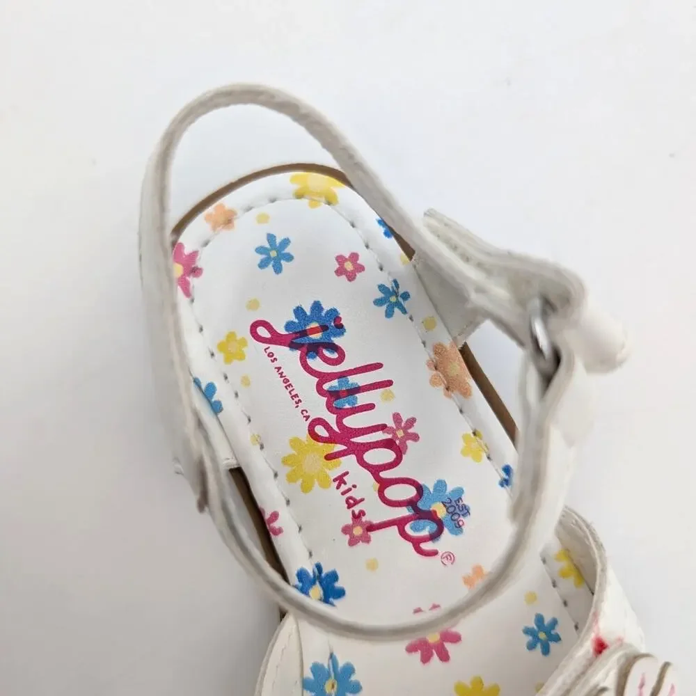 Jellypop Floral Slide Sandals Girls' White/Pink Flower Detail Size US5M EU20